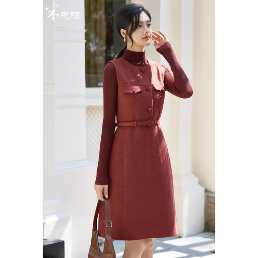 米思阳2025冬季新款气质女神范复古套装轻奢羊毛打底连衣裙两件套4522 商品图0