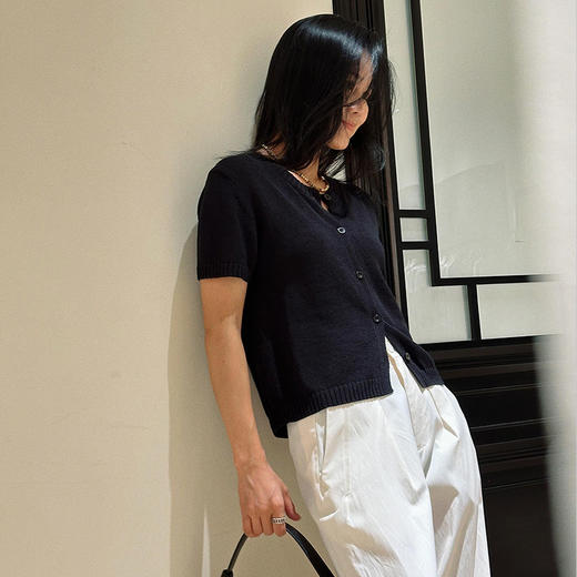 【顺丰包邮】01600 洛诗琳镂空设计棉质极简通勤风短袖针织开衫565 商品图3