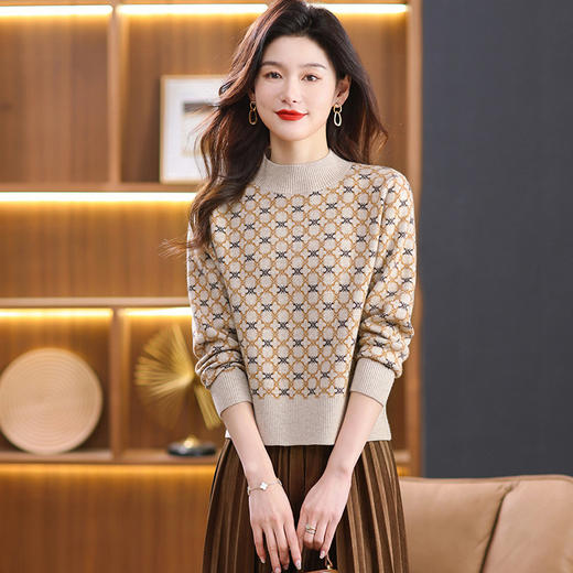CC-103-92403半高领内搭打底衫女士秋冬季2024新款毛衣宽松提花色洋气 商品图3