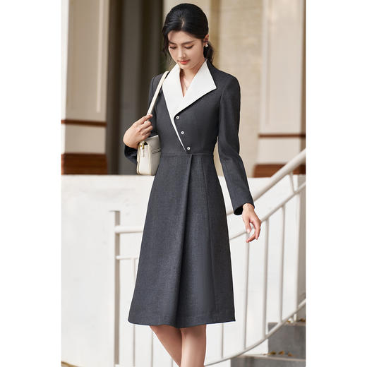 剩S/L 11.20【劲爆拼团！拼团到手价199元】 磨毛连衣裙 高级感简约通勤气质撞色翻领连衣裙2078 商品图4