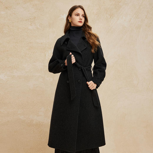 PH952斯尔丽24新款羊毛高支双面呢翻领直身显瘦通勤双排扣长款大衣 商品图6