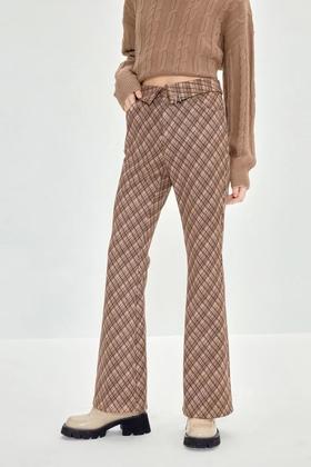 LED'IN 格纹复古微喇叭裤 19002