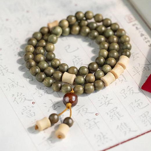 「天然绿檀木」原创设计新中式天然绿檀木多圈小众精致男女手串手持念珠时尚饰品 商品图0