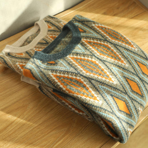 红览 加厚羊毛打底衫男士圆领菱形拼色套头毛衣商务休闲羊毛衫DJ2218 商品图2