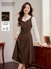 【专属特价】熙世界法式复古假两件长袖连衣裙女2025秋冬新款正式场合气质裙子 商品缩略图0