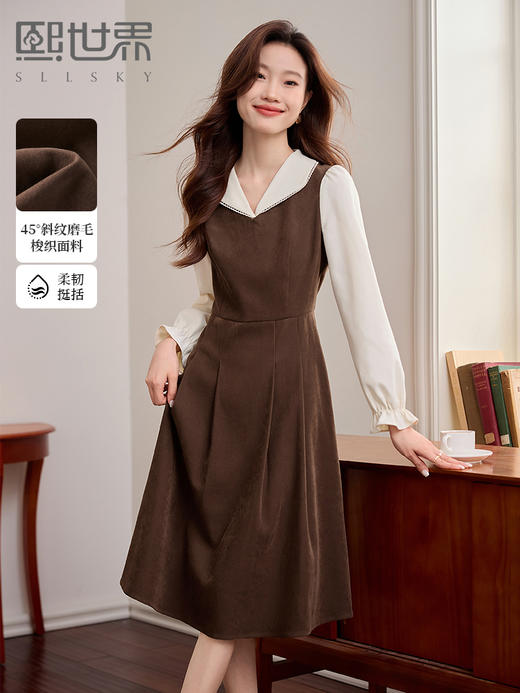 【专属特价】熙世界法式复古假两件长袖连衣裙女2025秋冬新款正式场合气质裙子 商品图0