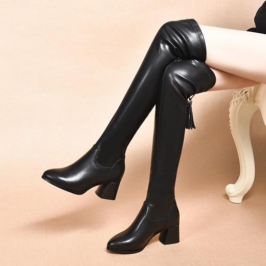雀说长筒靴女过膝高筒靴新款真皮长靴瘦瘦靴秋款弹力靴ALSN627 商品图6