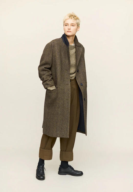 Margaret Howell 森林色HARRIS TWEED人字纹羊毛大衣 商品图4