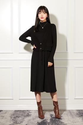 Le Malene 黑色针织收腰连衣裙 11034