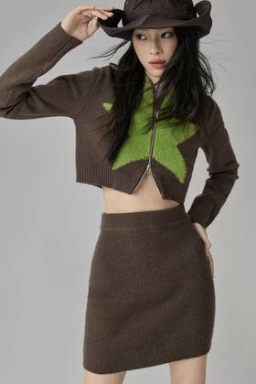 EPTISON/衣品天成 修身短款开衫外套短裙两件套 18978