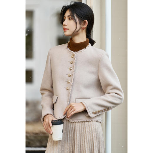 剩S/M/L/XL 【羊毛双面呢外套】米思阳2026春冬季新款法式精致短款毛呢外套高级感羊毛上衣女3660 商品图1