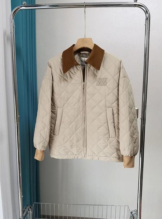 Miumi*/缪谬 菱形格纹轻薄款棉衣灯芯绒领外套 商品图5