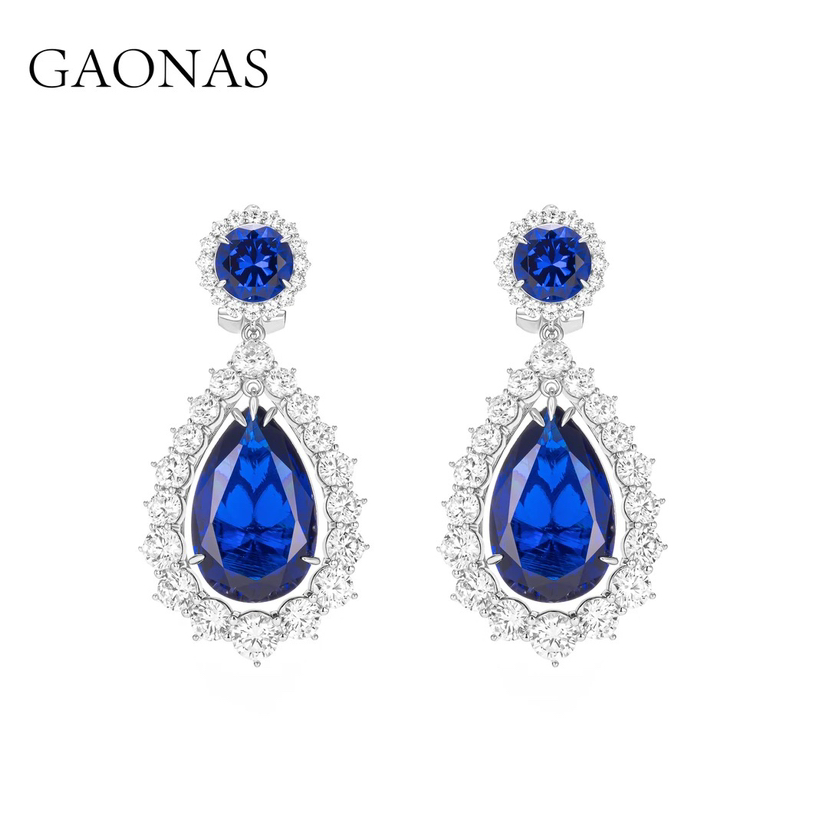 GAONAS  重磅豪华气场水滴设计蓝色耳环11019EB