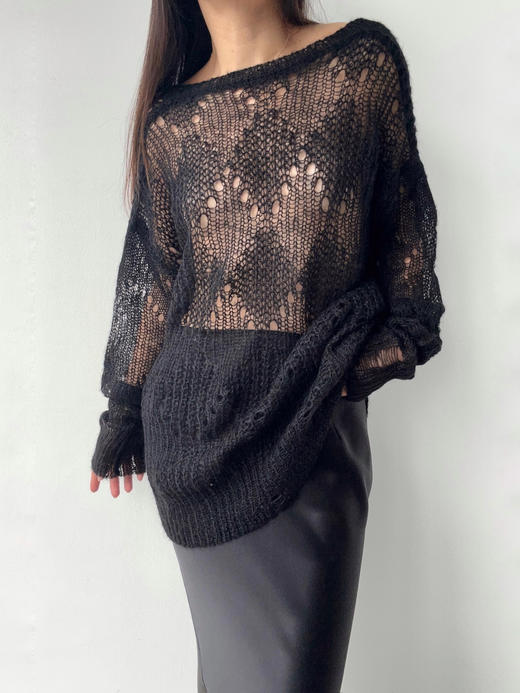 TU｜C01SS22-KW03-YM01-BK00 黑色露背马海毛针织衫 商品图0