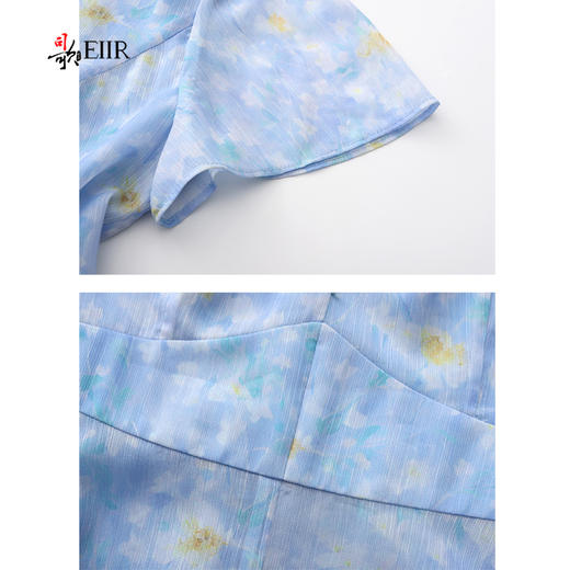 司歌水墨印花v领短袖雪纺连衣裙春夏女A891412X 商品图2