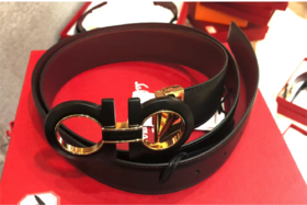 Ferragamo 菲拉格慕 黑色哑光板扣 光面双面黑棕 皮带