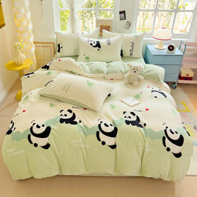 自然醒小清新印花牛奶绒床上四件套冬季加厚双面绒珊瑚绒被套床单三件套4NH166