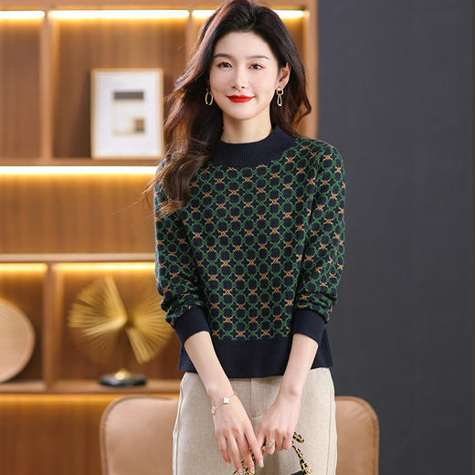CC-103-92403半高领内搭打底衫女士秋冬季2024新款毛衣宽松提花色洋气 商品图1