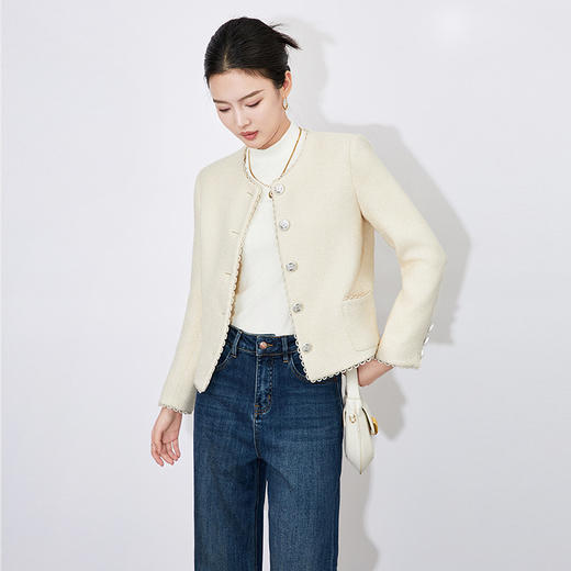 【高货wl】全新升级【铂金会员321/天猫429/差价108】(03006) 洛诗琳秋冬*高级感羊毛小香风圆领短款外套正肩上衣 商品图1