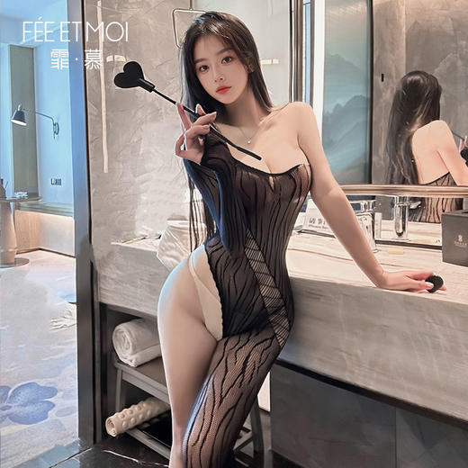 【情趣内衣】霏慕 单袖斜肩网眼不规则连身袜7514 商品图4