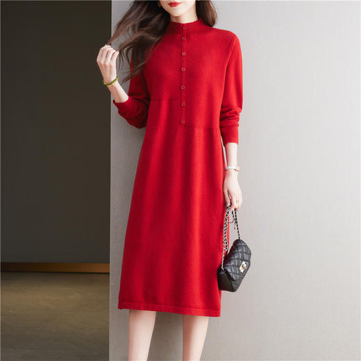 CC-13-6375韩版半高领套头针织衫毛衣女过膝开叉打底衫中长款宽松大码连衣裙 商品图0