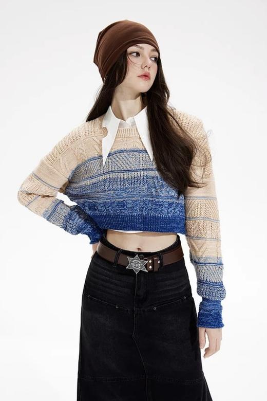 MEETLADY/米莱达 圆领短款渐变针织毛衣上衣 18988 商品图1