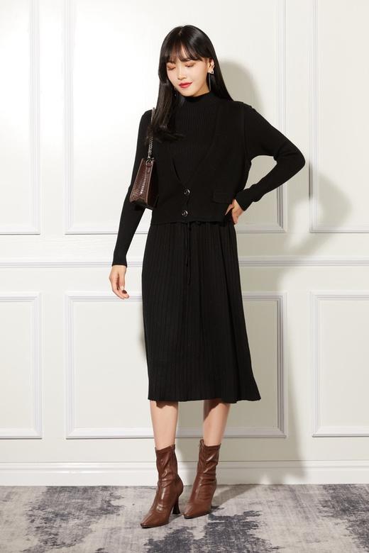 Le Malene 黑色针织收腰连衣裙 11034 商品图1