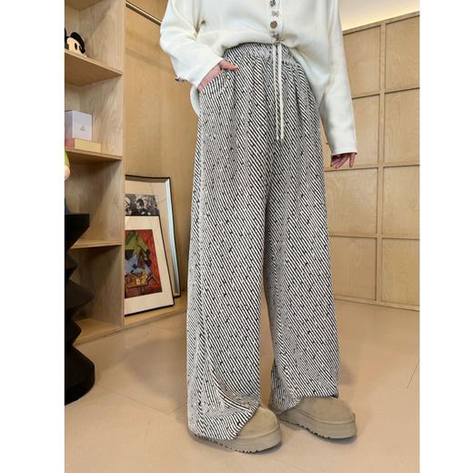 2024新品  蕾蕾同款【比例玩家！】全松紧高腰斜纹亮丝抽绳阔腿休闲裤 商品图0