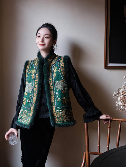 双11惠享 |盛唐牡丹| 福寿牡丹水貂毛坎肩-绿色[特价品] 商品图7