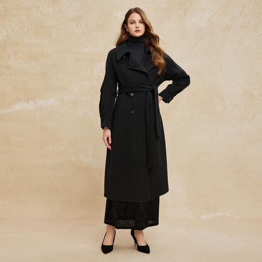 PH952斯尔丽24新款羊毛高支双面呢翻领直身显瘦通勤双排扣长款大衣 商品图7