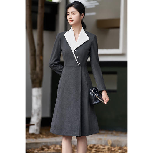 剩S/L 11.20【劲爆拼团！拼团到手价199元】 磨毛连衣裙 高级感简约通勤气质撞色翻领连衣裙2078 商品图3