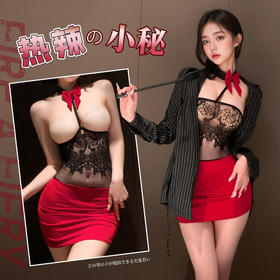 霏慕 芳心纵火抹胸透乳网衣裙 高级爆款情趣内衣床上诱惑御姐制服纯欲性感蕾丝包臀免脱激情套装7430