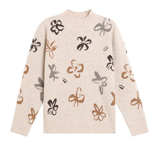 CC-89-C886秋冬季洋气质提花羊毛毛衣女士2024新款宽松半高领打底衫针织上衣 商品图4