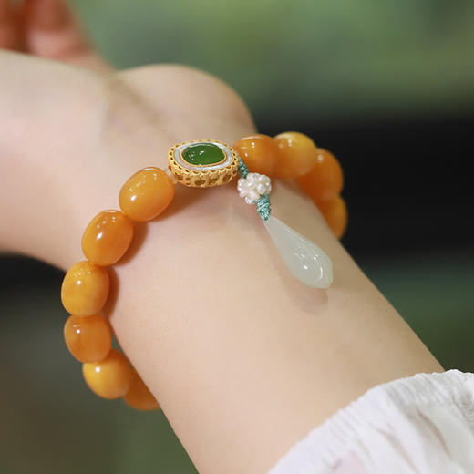 【宫里手串】天然鸡油黄蜜蜡手串9*11mm 商品图0