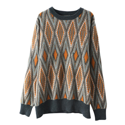 红览 加厚羊毛打底衫男士圆领菱形拼色套头毛衣商务休闲羊毛衫DJ2218 商品图4