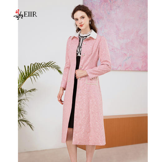 司歌刺绣格子收腰中长款风衣秋冬女R901194X 商品图1