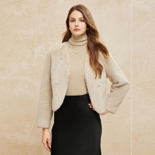 PH105斯尔丽24冬季新款复古皮毛一体颗粒绒剪绒小香风时尚仿皮草外套 商品图2