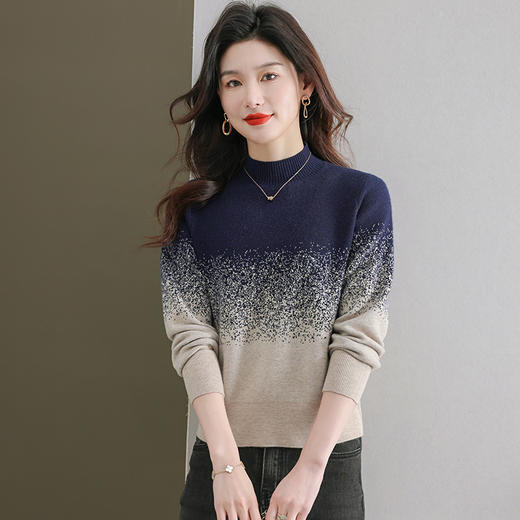 CC-QQH-965渐变色半高领针织厚款毛衣女2024秋冬新款时尚套头内搭针织打底衫 商品图2