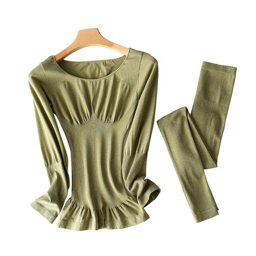 新款无缝美人鱼保暖内衣套装紧身无痕圆领秋衣秋裤女打底衫 商品图4