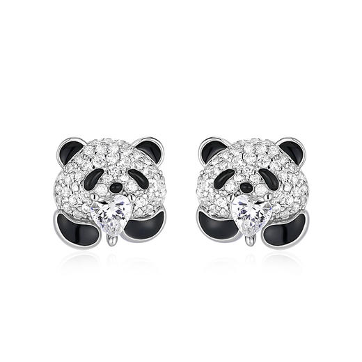 卡蒂罗/KADER 爱心熊猫耳钉 新中式萌趣福宝黑白设计国潮耳饰 满镶锆石可爱国宝果赖俏皮吸睛 925银 商品图4