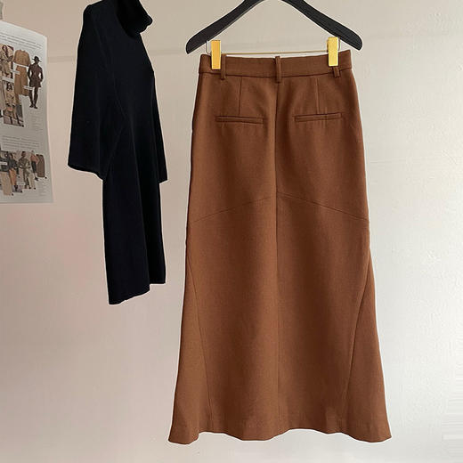 【顺丰包邮】01324 洛诗琳秋冬氛围咖色轻鱼尾羊毛呢料半裙20230 商品图4