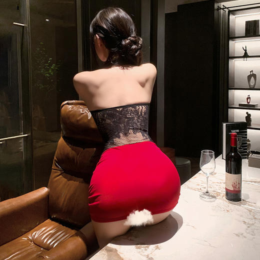 霏慕 芳心纵火抹胸透乳网衣裙 高级爆款情趣内衣床上诱惑御姐制服纯欲性感蕾丝包臀免脱激情套装7430 商品图7