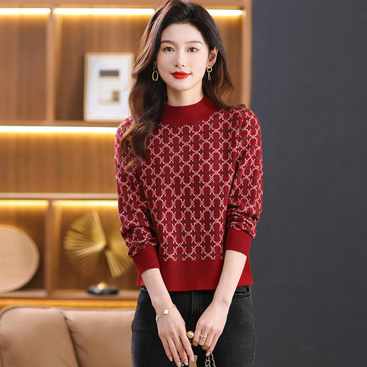 CC-103-92403半高领内搭打底衫女士秋冬季2024新款毛衣宽松提花色洋气 商品图0
