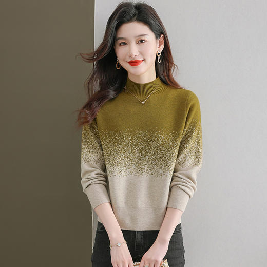 CC-QQH-965渐变色半高领针织厚款毛衣女2024秋冬新款时尚套头内搭针织打底衫 商品图1