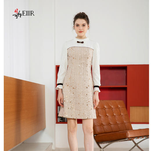 司歌长袖立领粗花呢连衣裙假两件小香风A901190X 商品图4