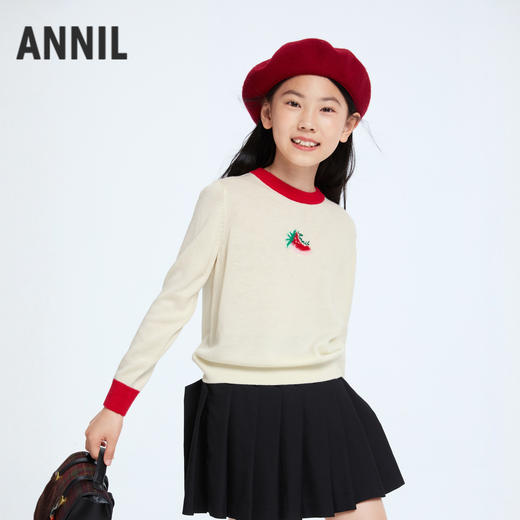 女童圆领长袖针织衫冬季新款安奈儿童装EG444505 商品图1