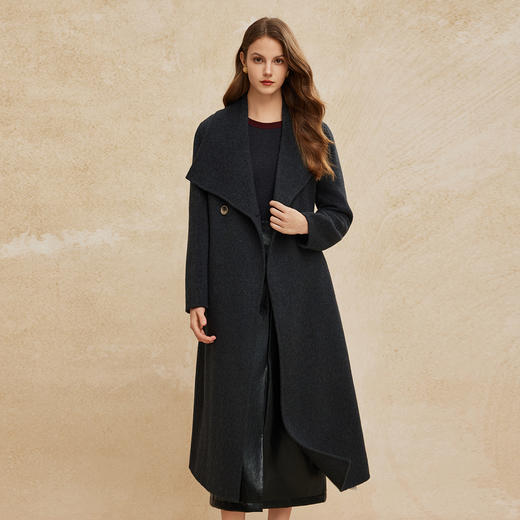 PH927斯尔丽24新款大翻领大气欧范中长款气质高贵双面呢羊毛大衣 商品图4