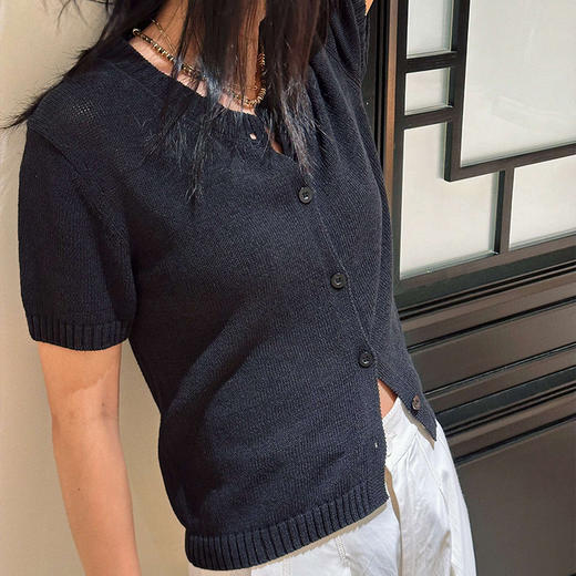 【顺丰包邮】01600 洛诗琳镂空设计棉质极简通勤风短袖针织开衫565 商品图1