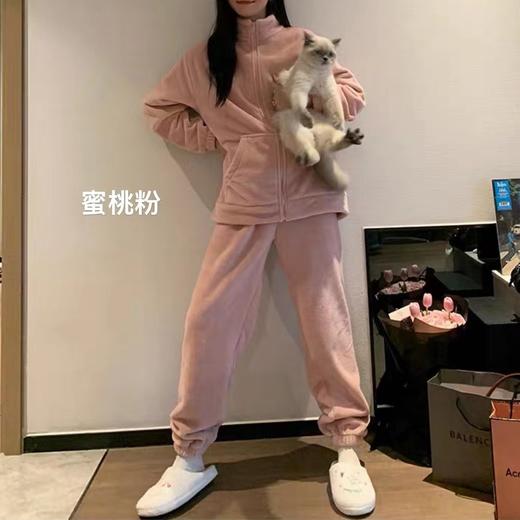 简约保暖家居服套装女秋冬双面加绒加厚睡衣秋季珊瑚绒长袖两件套学生潮流新款睡衣可外穿家居服 商品图2