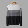 红览 100%纯羊毛衫男圆领拼色加厚提花毛衣宽松休闲针织打底衫2039 商品缩略图3
